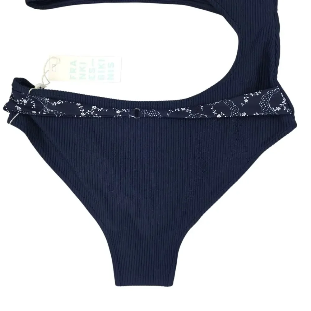 Frankies Bikinis Thea Ribbed Bandana Cutout One Piece Swimsuit in Dixie